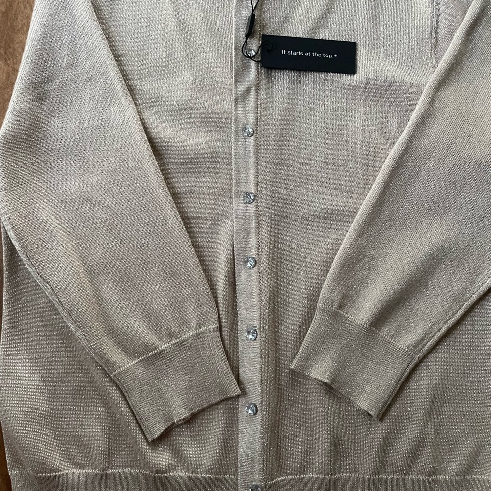 NWT Light gold with shimmer cardigan clear buttons petite large